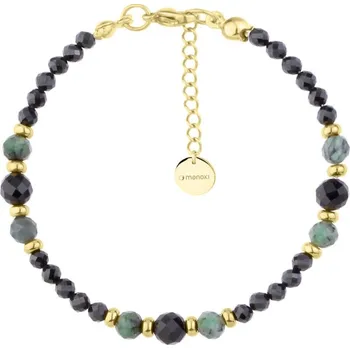 Náramek Manoki Dámský náramek s černými turmalíny a zelenými smaragdy BA1130GZ Zelená 17 cm + 3 cm (prodloužení)