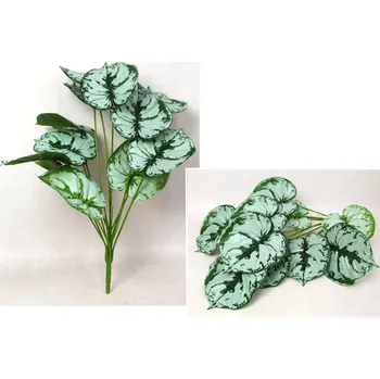umělá květina Kytice listů MONSTERA výška 66 cm, 12 stonků (12 listů silikon Premium 17x15 cm) zeleno-šedé