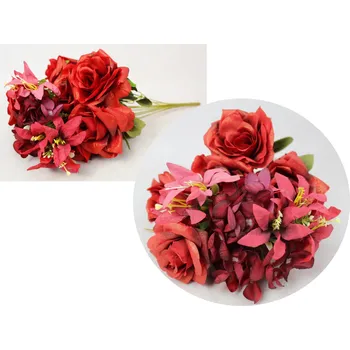 umělá květina Smíšená kytice ZLACENÁ RŮŽE výška 48 cm 11 stonků (11 květů 8-12 cm) ČERVENÁ