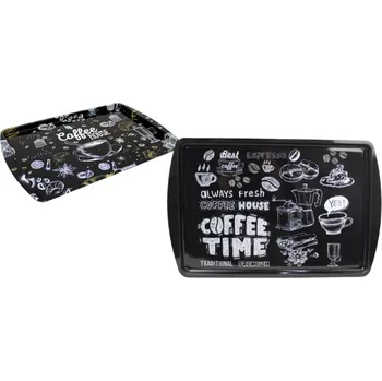 Stolování Dekorativní podnos, kovový obdélníkový COFFEE TIME 38x24 cm ČERNÝ 5904888215981