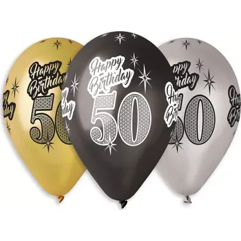 Latexový balonek metalický - potisk 50. narozeniny 6 ks