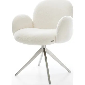 Jídelní židle DELIFE Jídelní židle Nube-Flex s područkami bouclé měkký béžová křížová podnož široká nerezová ocel 360° otočný taštičkové pružiny