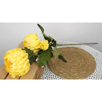 umělá květina Květina CHRYZANTEMA ANANAS výška 91 cm (3 květy 12-5 cm) ŽLUTÁ