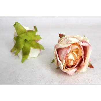 umělá květina Květina RŮŽE sušená 9x8 cm RŮŽOVĚ KRÉMOVÁ stínovaná