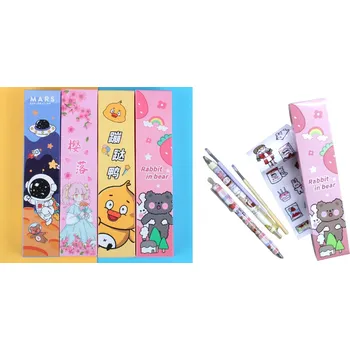 Gelové pero 2 ks, 2 náplně a samolepky MIX sada 5 ks karton 18x4x2,5 cm