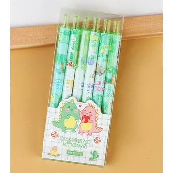 Gelové pero, tenký hrot, černá náplň DINOSAURUS 14 cm, sada 6 ks