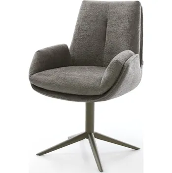 Jídelní židle DELIFE Jídelní židle Clea-Flex bouclé měkký tmavě béžová podnož křížová titanová barva 360° otočný houpací funkce