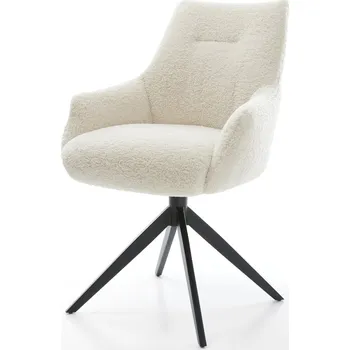Jídelní židle DELIFE Jídelní židle Alja-Flex s područkami plyšový manšestr béžová křížová podnož široká černá 360° otočný houpací funkce taštičkové pružiny