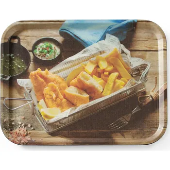 Servírovací podnos, protiskluzový, obdélný, s potiskem, HENDI, tasty fish & chips, 330x430mm