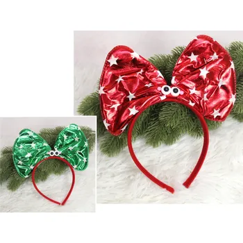 Vánoční dekorace Vánoční čelenka KOKARDA s hvězdičkami a očima 23x21 cm MIX BAREV - 1 ks