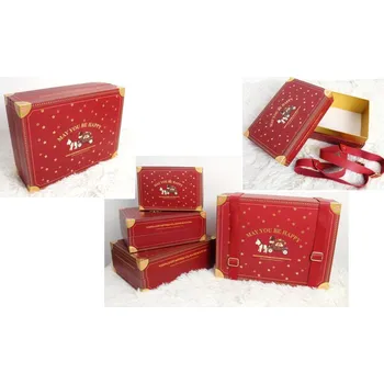 Dárkové krabičky KUFR s popruhy ČERVENÉ sada 4 ks