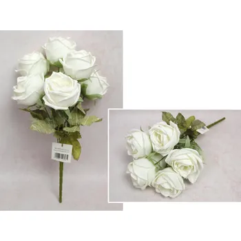 umělá květina Kytice RŮŽE výška 44 cm, 7 stonků (7 květů 8x6 cm) BÍLÁ
