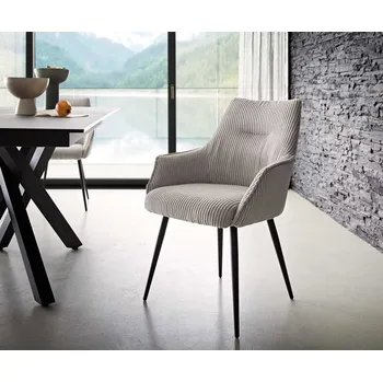 Jídelní židle DELIFE Jídelní židle Alja-Flex s područkami manšestr stříbrně šedá 4 nohy zúžené černé taštičkové pružiny