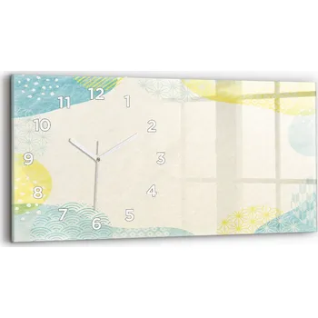 Hodiny Moderní skleněné hodiny s grafikou na zeď, horizontální, 60x30 cm. Rámeček z