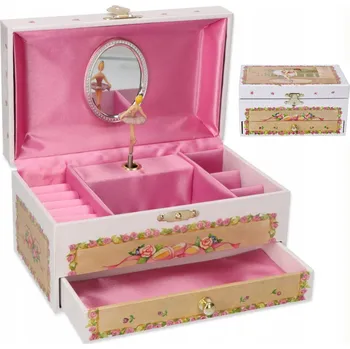 Šperkovnice ŠPERKOVNICE S BALETKOU HRACÍ SKŘÍŇKA RŮŽOVÁ, KRABIČKA NA ŠPERKY A POKLADY 3+