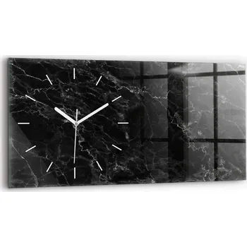 Hodiny Moderní skleněné nástěnné hodiny s potiskem horizontální 60x30 cm Černý mramor