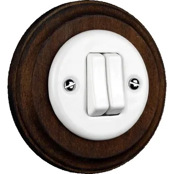 vypínač Elhard Kulatý keramický vypínač s kolébkou č.5, bílý / tmavé dřevo - kompletní