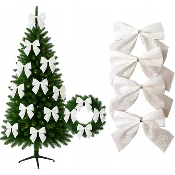 Vánoční dekorace VELKÉ MAŠLE ozdoby mašle na vánoční stromeček DEKORACE VĚNEC BÍLÉ 4 KS