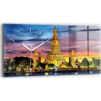 Hodiny Nástěnné skleněné hodiny do moderního interiéru Chrám v Bangkoku 60x30 cm