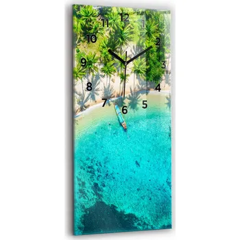 Hodiny Skleněné nástěnné hodiny tiché ručičky Obývací pokoj Tropická pláž Koh Tao 30x60