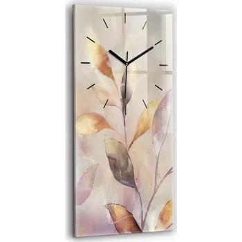 Hodiny Vertikální Skleněné Nástěnné Hodiny s Abstraktním Boho Motivem Listů 30x60 cm