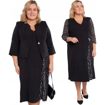 Dámské šaty Černé šaty s šifonovými rukávy s puntíky 56/58