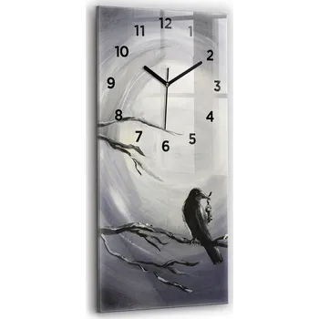 Hodiny Skleněné nástěnné hodiny do obýváku se vzorem Havrana v měsíčním světle 30x60 cm