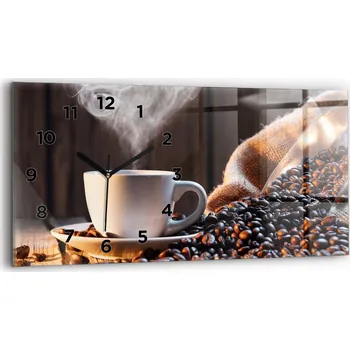 Hodiny Moderní skleněné nástěnné hodiny s potiskem 60 cm x 30 cm Šálek kávy