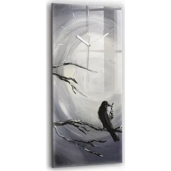 Hodiny Vertikální Skleněné Hodiny Tiché Klasické Nástěnné Havran v měsíčním světle 30x60