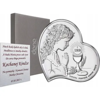 Obraz Stříbrný obrázek pro dívku jako památka ke svatému přijímání od kmotry + gravírování
