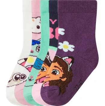 Dětské ponožky, 5 párů (lila fialová / zelená / černá / bílá / světle růžová, 19/22)
