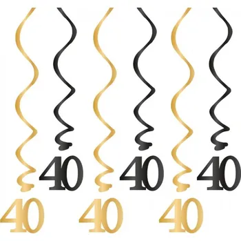Party dekorace Závěsné spirály "40" černo-zlaté 6 ks