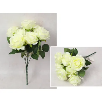 umělá květina Kytice RŮŽE výška 43 cm, 7 stonků (7 květů 10x5,5 cm) SMETANOVÁ