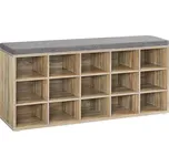 VASAGLE Botník s lavicí 15 přihrádek 105 x 48 x 30 cm dub šedá