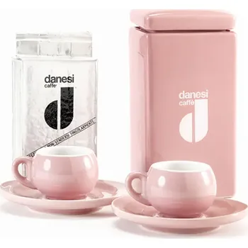 Danesi Duo Plus Set Pink - Darková Kazeta Káva 250 g + 2 šálky a 2 podšálky - růžová