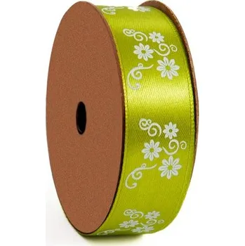 Stuha Saténová stuha s květy 2,5 cm Zelená