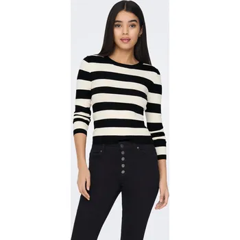 Dámské oblečení Krémovo-černý dámský pruhovaný svetr JDY Plum - Dámské Jacqueline de Yong černá | krémová 2710807