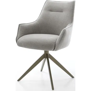 Jídelní židle DELIFE Jídelní židle Alja-Flex s područkami strukturovaná látka Měkký šedá křížová podnož široká Titanová barva 360° otočný houpací funkce taštičkové pružiny