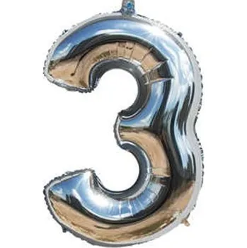 Balónek Fóliový balónek 82 cm-stříbrný číslo 3