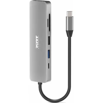 PORT CONNECT USB-C 1× 4K dokovací stanice, 6v1, stříbrná