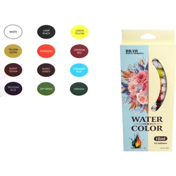 Vodová barva VODOVÉ barvy v tubách 12 ml 12 barev 25x10,5x2 cm
