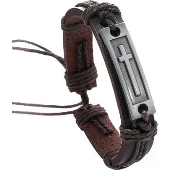 Náramek Pánský pletený náramek KŘÍŽ 17x1 cm HNĚDÝ