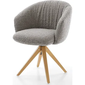 Jídelní židle DELIFE Jídelní židle Caja-Flex s područkami bouclé stříbrně šedá dřevěná podnož hranatá přírodní 180° otočná taštičkové pružiny