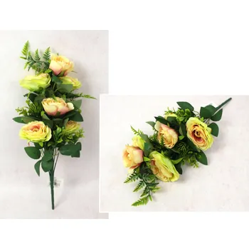 umělá květina Kytice RŮŽE výška 50 cm, 9 stonků (6 květů 7x4 cm) BROSKVOVĚ-LIMETKOVÁ