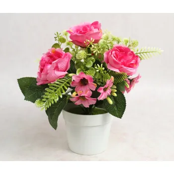 umělá květina Květina PIVOŇKA v bílém květináči výška 22 cm (květina 6x3 cm) RŮŽOVÁ