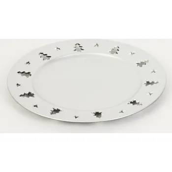 Talíř, podtalíř, dekorativní plastový podnos, lesklý, STŘEŠKY, HVĚZDY, stříbrný, 33 cm