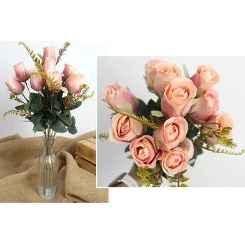 umělá květina Kytice NEOTEVŘENÁ RŮŽE výška 50 cm 11 stonků (11 květů 5,5x4 cm) RŮŽOVÁ pudrová