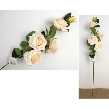 umělá květina Květina RŮŽE výška 86 cm (4 květy 11 cm +1 poupě) ECRU