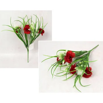 umělá květina Kytice KARÉT, TRÁVA výška 33 cm, 7 stonků (4 květy 6x3,5 cm) ČERVENÁ