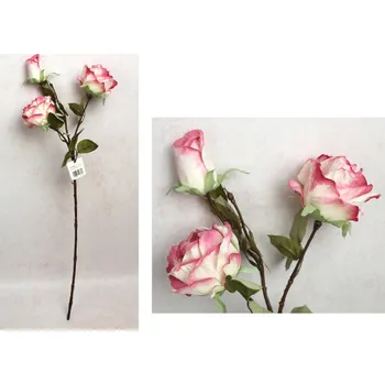 umělá květina Květ RŮŽE výška 68 cm (2 květy 10x6 cm + 1 poupě) RŮŽOVĚ BÍLÁ